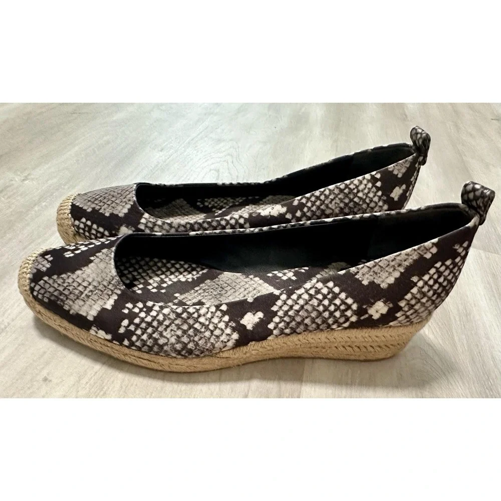 Tory Burch Womens 8.5 Heather Snake Print Wedge Espadrille Black‎ Grey